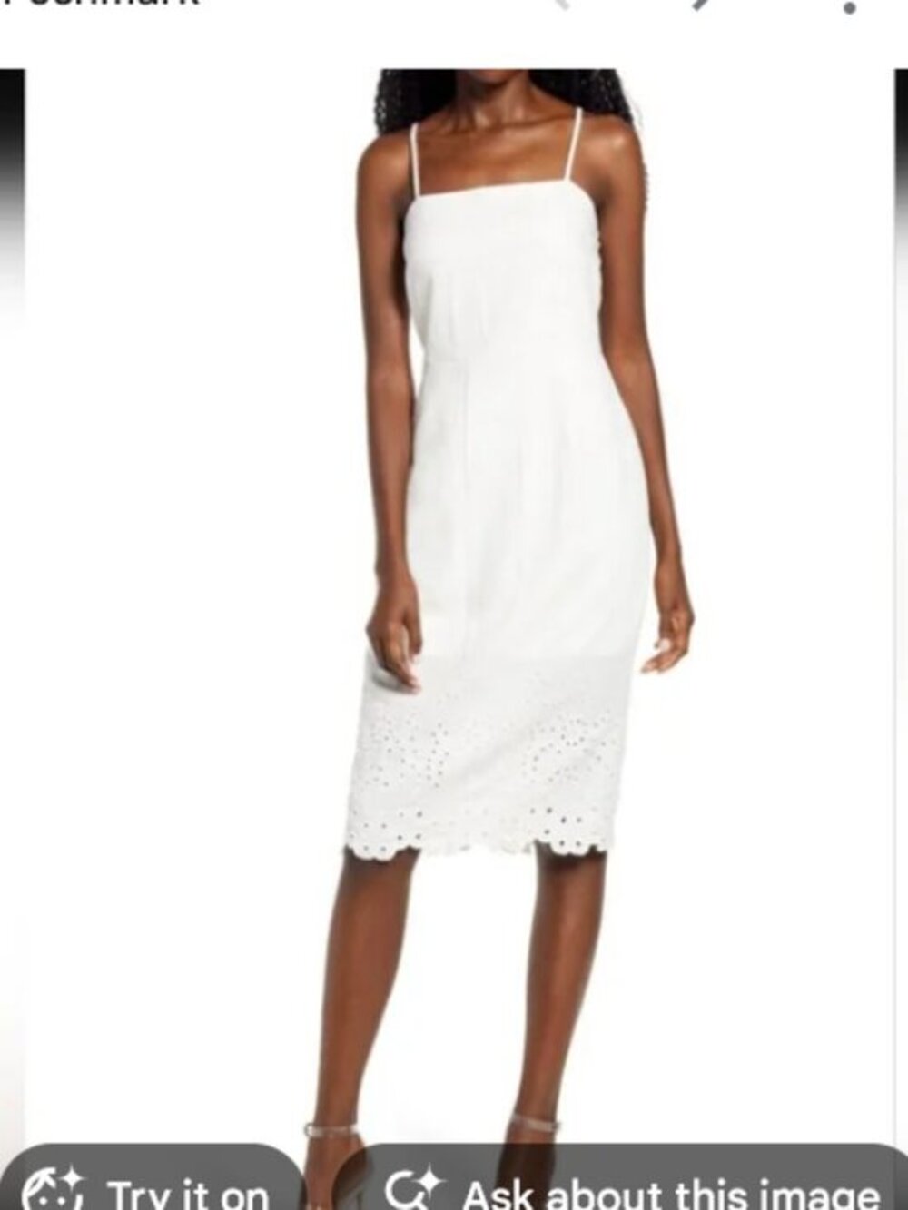 Row A Ivory Linen Blend Spaghetti-Strap Eyelet Hem Dress size Small NWT